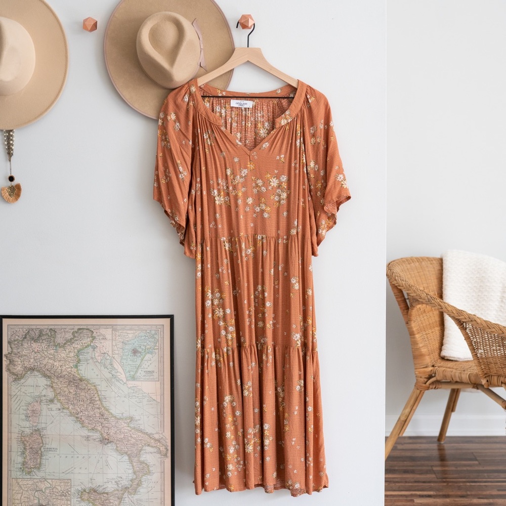 CJLA Valencia Midi Dress - Rust and Floral